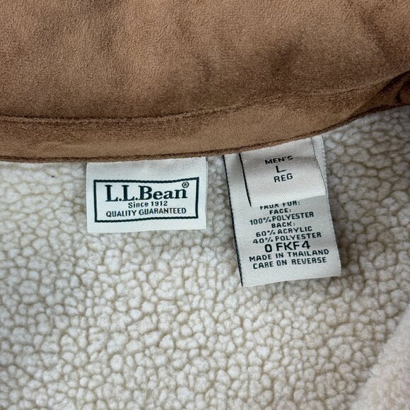 L.L. Bean Chore Barn Coat Sherpa Lined Faux Suede Jacket Mens Brown Fleece Large - Picture 10 of 12